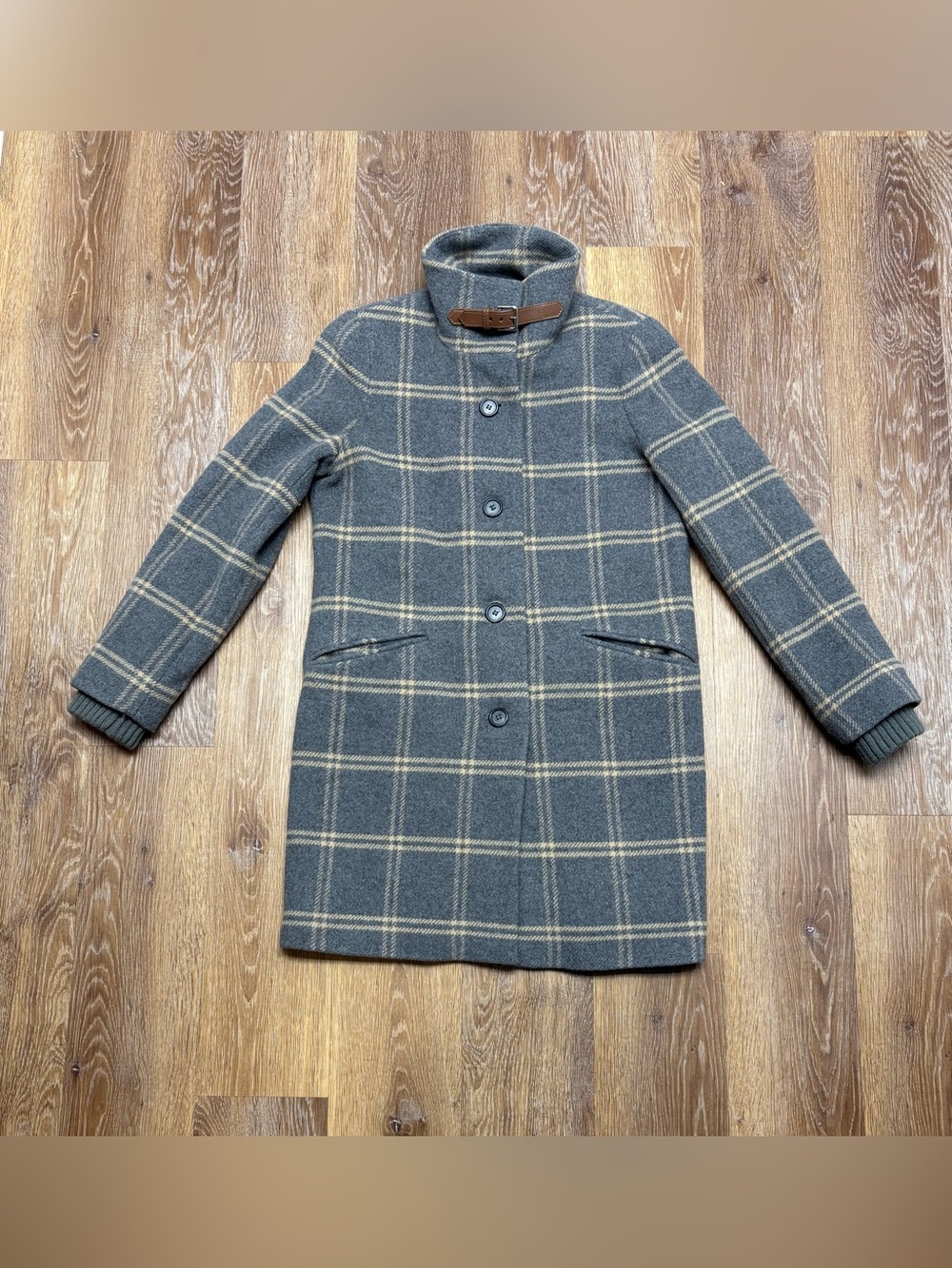 Ralph Lauren Gray Coat with Tan Windowpane Plaid